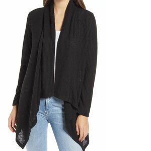 Bobeau Waffle Knit Drape Front Cardigan
